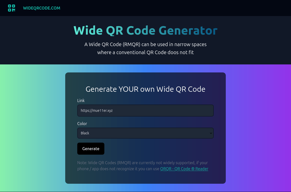 Screenshot of the wideqrcode.com website